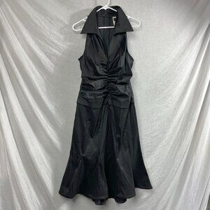 Tadashi Shoji Black Satin Halter Fit-and-Flare Dress